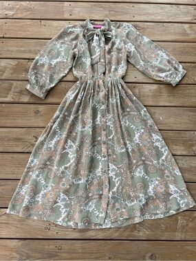 BURU Pink Label Paisley Tie-Neck Midi Dress